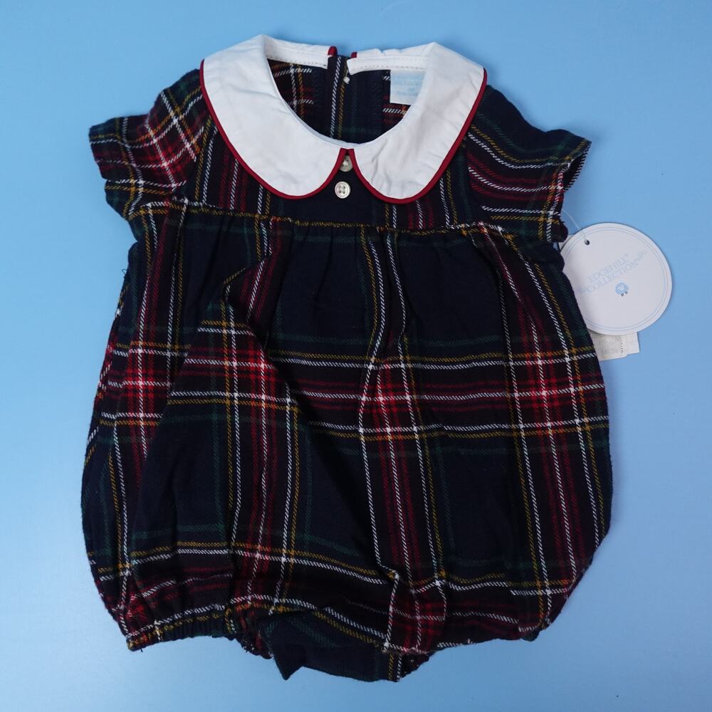 Edgehill Collection NB Newborn Plaid Bubble Romper Dress Peter Pan Collar NWT